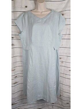 Lintico Blue 100% Linen Shirt Dress XXL NEW Midi Coastal Resort Minimalist